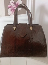 Borsa donna in Vera Pelle Pitone Rettile marrone Vintage apertura a dottore
