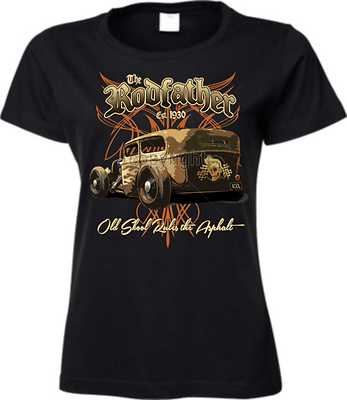 Caldo Rods T-Shirt IN Nero V8 Auto Caldo Rod-& `50 Disegno Modello Rodfather | eBay