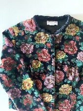 Vintage Velvet Women's Rose Print Jacket Made In USA S.A. Rose Texas