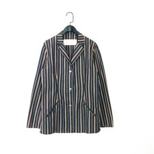 Krizia Jeans Vintage Blue Orange Striped Collared Denim Blazer Jacket - Size 16