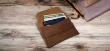 Leather Envelope Slim Wallet Minimalist Business & Credit Card Holder - Brown