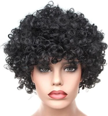 FAT-CATZ-COPY-CATZ UNISEX KOSTÜM SUPPORTERS PARTY SCHWARZ 70er DISCO AFRO SYNTHETIK PERÜCKE