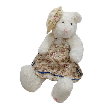 White Plush Teddy Bear Stuffed Animal with Hat & dress 12 inch ''BE'' Embroidered 