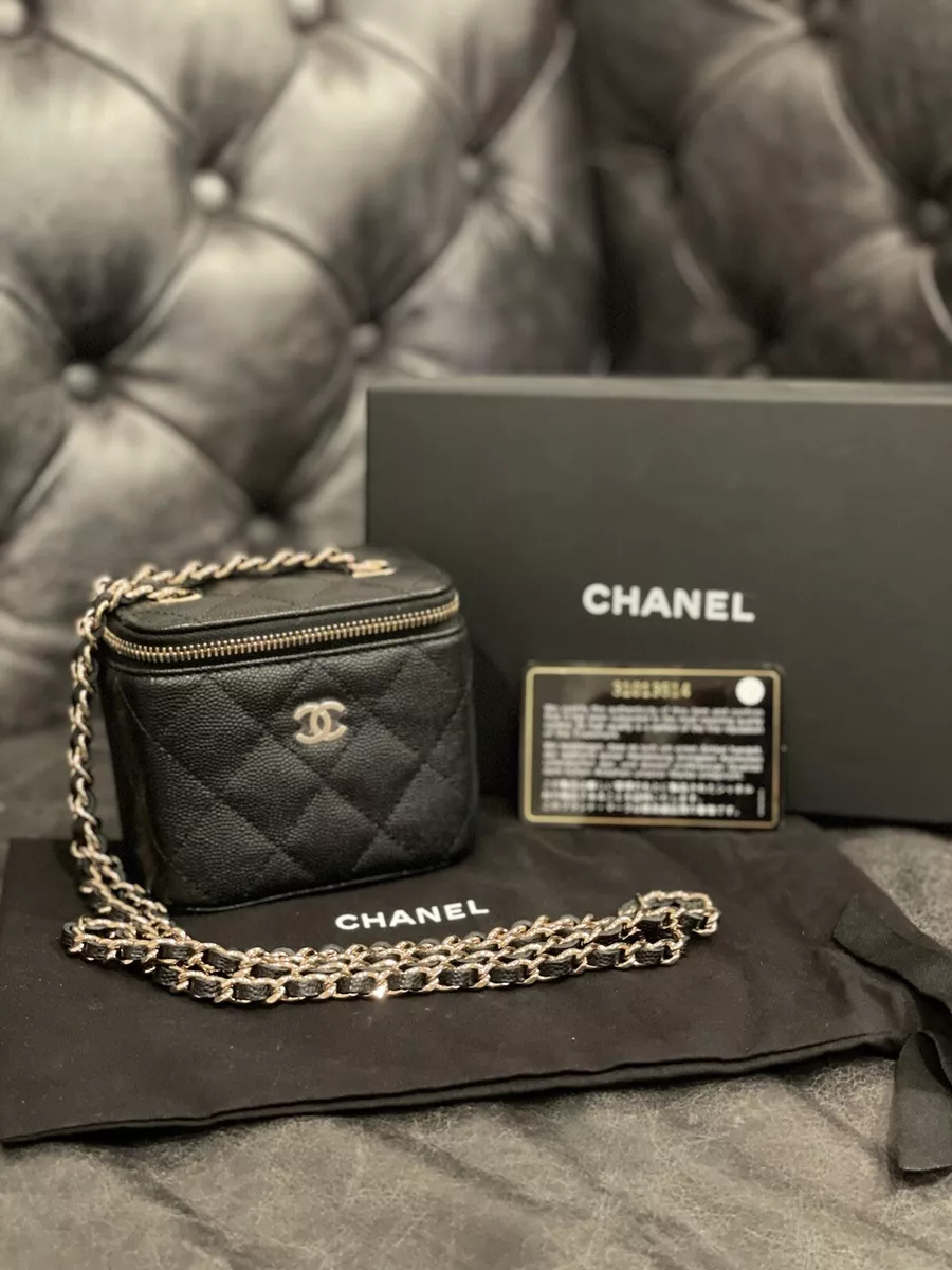 NWT 21S Chanel Classic Small Vanity with Chain Black Caviar with Gold  Crossbody