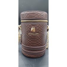 Tote $ Carry Chocolate Colored Barrel Purse With Extra Metal Strap