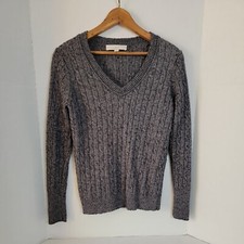 Loft Dark Gray W/ Silver Glitter Cable Knit Long Sleeve Sweater, Size M