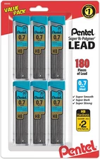 Pentel Super Hi-Polymer Refills, 0.7 mm Medium, HB, 180 Pieces of Lead-C27BPHB6