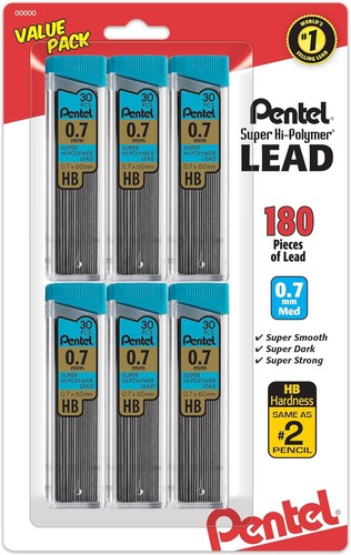 Mina Pentel Super Hi-Polymer 0,7 Mm HB | Confezione Da 144 Pezzi | Per Portamine Automatiche