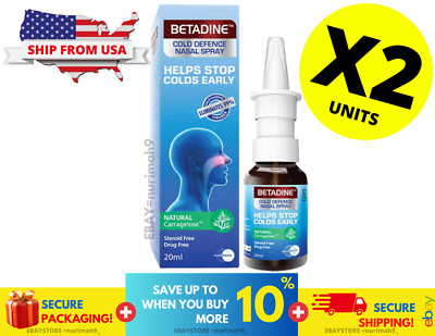 2 X BETADINE Adult Cold Defence Nasal Spray 20ml Helps Stop Colds Early