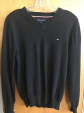 Tommy Hilfiger Men  s M Black Long Sleeve V Neck Premium Cotton Pullover Sweater