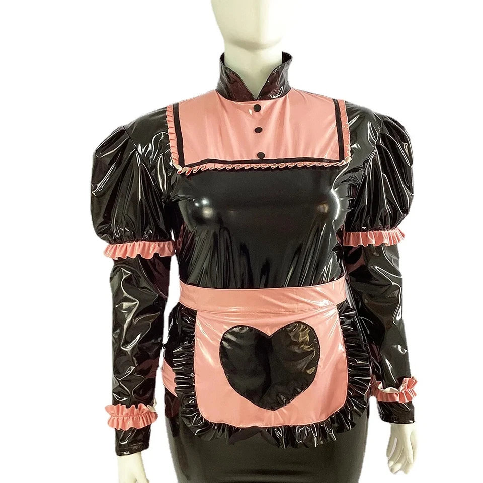 Wetlook Juego de Rol Conjunto de Criada Bloqueable Largo Hobble Vestido con Delantal Uniforme de Criada Foto 2 de 4