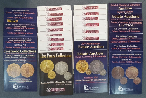 Centennial Auctions (30) coin & currency auction catalogs 2009-2022, Nashua NH