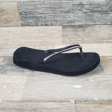 Yellow Box Jello Womens Flip Flops Sz 10 M Black Rhinestone Slip-On Sandals
