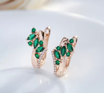 JS  Ohrringe 585 RG Rosegold mit Smaragdgrünen Zirkon Elegant Huggie RG-0625