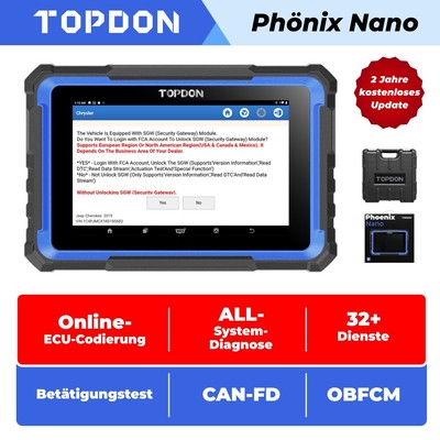 TOPDON Phoenix Nano-E KFZ OBD2 Diagnosegerät Online-Codierung AUTO VIN CAN FD DE
