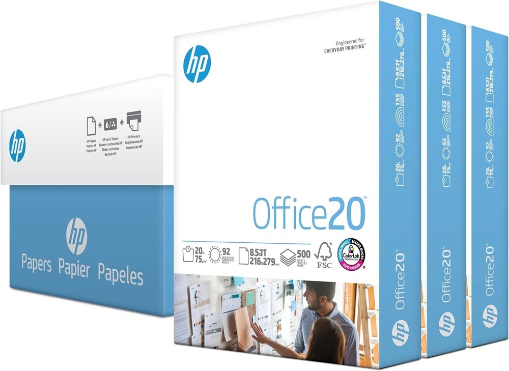 HP 8.5x11 Office Paper 20 lb 3 Ream Case - 1500 Sheets