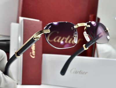 新品未使用　希少Cartier Wood box Anthracite Grey Cartier Decor C Wood Rimless dark blue Frame Sunglasses