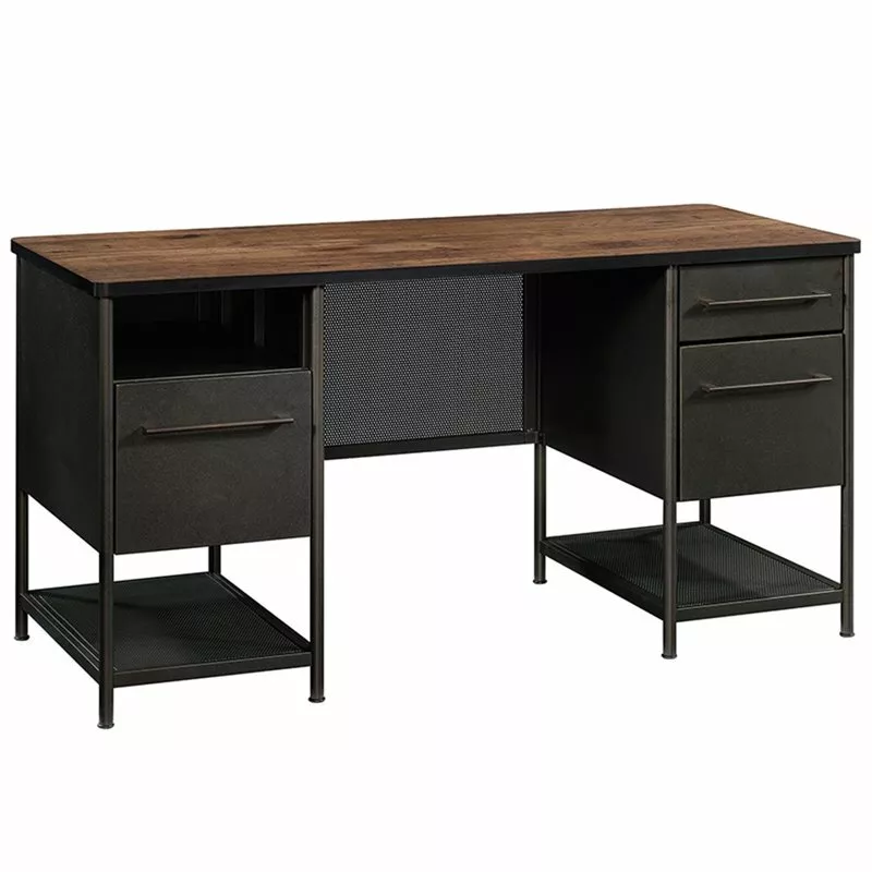Sauder Boulevard Cafe Executive Desk in Black and Vintage Oak