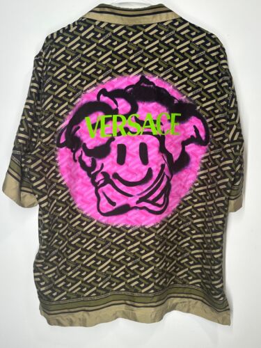 Versace La Greca Monogram & Medusa Smiley Button Down Silk Shirt Size 40 - Picture 3 of 6
