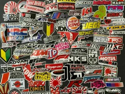 100Pcs JDM Brand Logo Themed Waterproof Stickers Pack Car Motorcycle Racing Moto