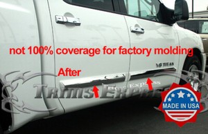 Fit-2004-2015-Nissan-Titan-Crew-Cab-4Pc-Chrome-Body-Side-Molding-Trim-Overlay-3-034
