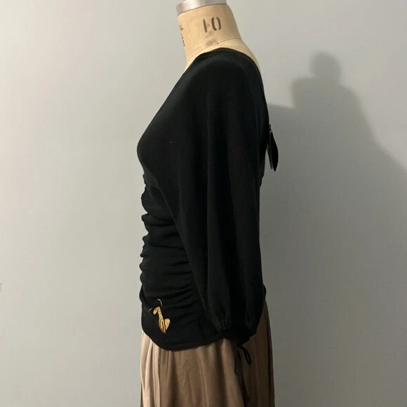 NUEVO con etiquetas Suéter Tejido Negro Baby Phat Talla S Mangas Abullonadas Línea Media Acanalada Foto 4 de 4