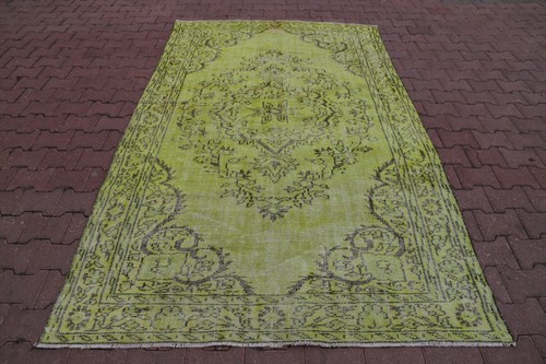 Yellow Carpet Traditional Handmade Turkish Overdyed Livingroom Area Rug 6x9ft