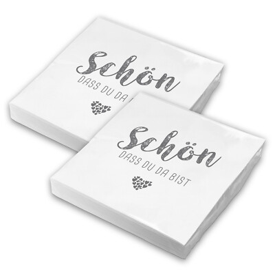 itenga 40x Servietten Schön dass du da bist weiß grau Hochzeit Geburtstag neu