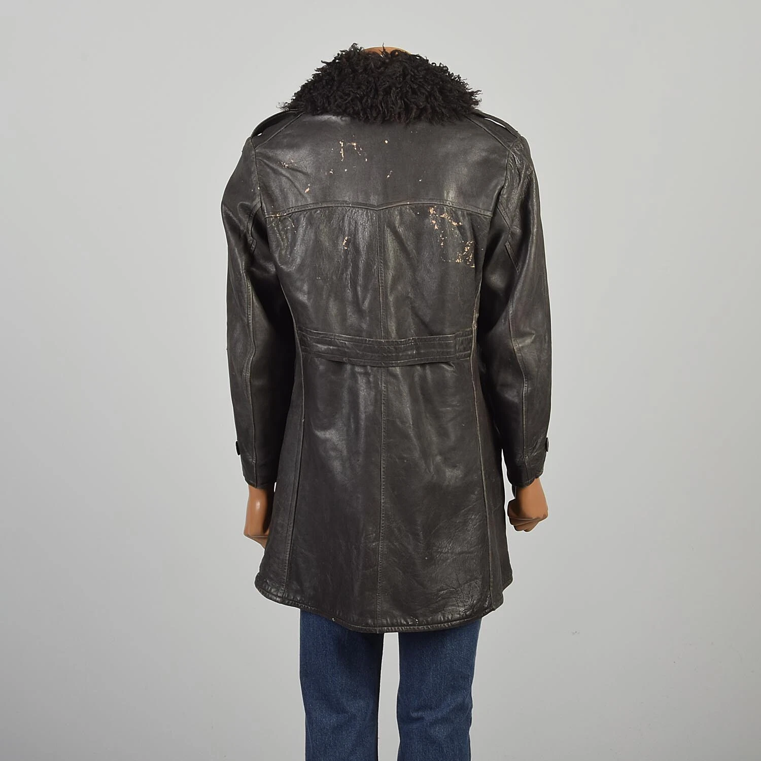  1940s leather military officers distressed shearling jacket