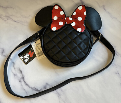 Disney Minnie Mouse Mini Purse Black 3D Ears Red Bow Bioworld New WT Quited 