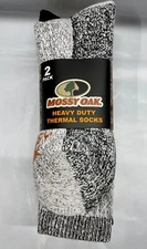 Mossy Oak Men's 2 Pack Heavy Duty Thermal Socks Black Gray White Sz 10-13