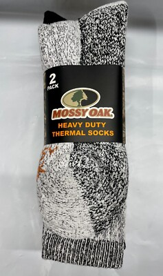 #ad Mossy Oak Men#x27;s 2 Pack Heavy Duty Thermal Socks Black Gray White Sz 10 13 $16.49