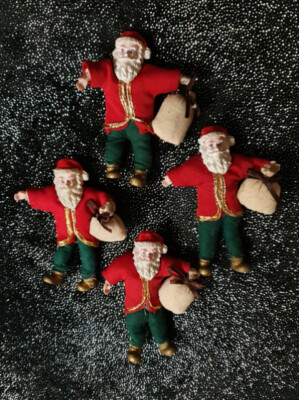 4-er Set Miniweihnachtsmänner, Stoffoutfit, Stoffsack u. Schleife, H. 12 cm