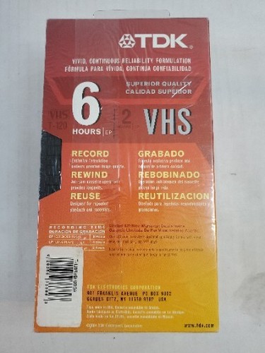 Blank VHS Tapes TDK T-120 VHS Superior Quality DBS 6hr (EP) New Sealed Lot of 2 - Picture 5 of 7