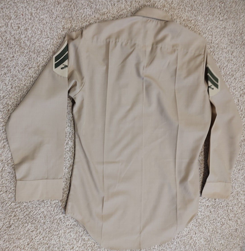 Vintage US Marine Khaki Long Sleeve Dress Shirt w tie Corporal Rank 15 1/2 X 33 - Picture 9 of 10