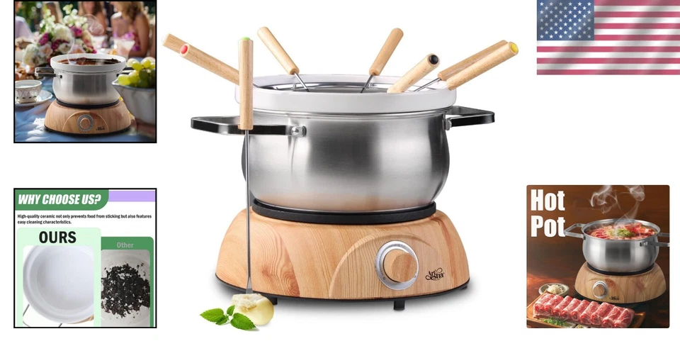 Conjunto de fondue de aquecimento rápido 3 em 1 com controle de temperatura 1500W para festas memoráveis - Imagem 2 de 4