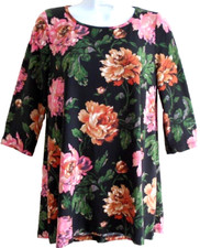 Kim & Co Fresh Peonies Print Brushed Venechia Tunic-top- Black multi- XS-10-12