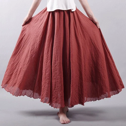 Women Summer Skirt Cotton Blend Long Skirts Elastic Waist Boho Maxi Skirts Size - Picture 9 of 32