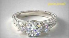 2.94CT Lab-Created Round Cut Diamond 3-Stone Engagement Ring 14K White Gold FN