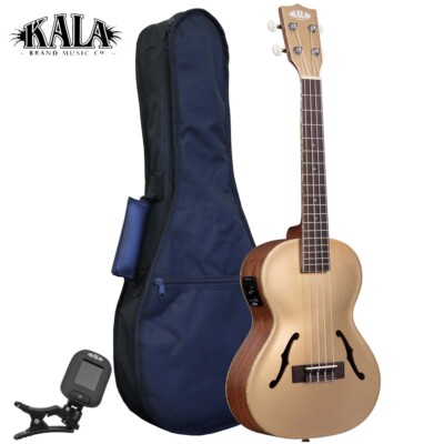 Kala KA-JTE-KZGD Archtop Tenor A/E Ukulele Kalamazoo Gold + Gig Bag and Tuner
