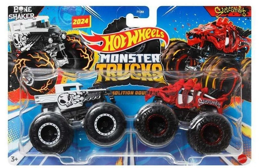 BONE SHAKER vs SKELESAURUS 1:64 Cars Hot Wheels Monster Trucks Demolition Double
