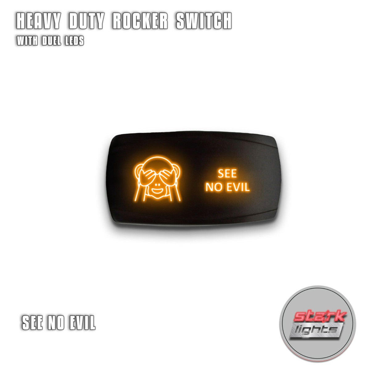 ORANGE HORIZONTAL LED Rocker Switch 5 Pin Dual Light 20A 12V