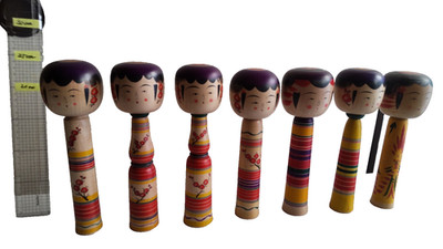 Kokeshi Seikou Sato Series (2) Set of 7 Average 24.5cm(9.6'')H with sign JPN C622