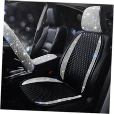 Luxury PU Leather Car Seat Cover Protector Bling Rhinestones White 1 Seat
