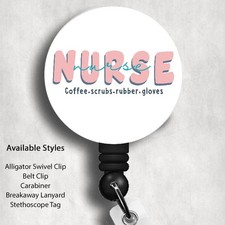 Nurse- Coffee - Scrubs - Retractable Badge Re...
