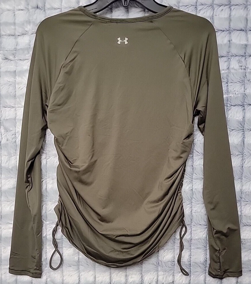 Camisa Under Armour Motion Longline Cinch Lateral Tie Verde Top Mujer Pequeña Elástica Foto 3 de 3