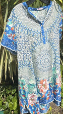 Johnny Was Blue Multicolor Floral Shift Dress...
