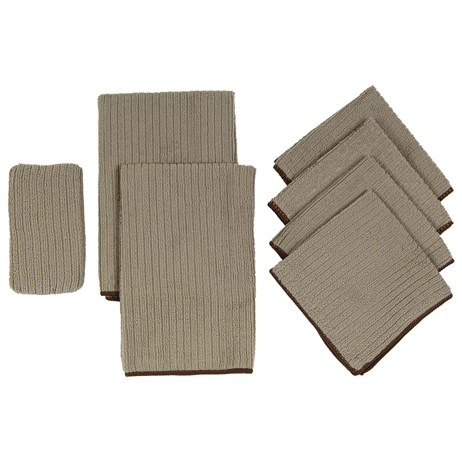Набор кухонных полотенец, салфеток для мытья посуды и губок Sultans Linens из 7 предметов коричневого цвета