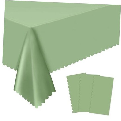 3 Pack Plastic Sage Green Tablecloth, 54 X 108Inch Disposable Easter Scalloped