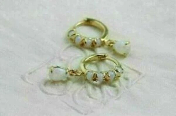 Elegante pendiente colgante/gota de ópalo de fuego corte pera de 2 quilates acabado de oro amarillo de 14 k Foto 4 de 4